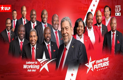 ULP-candidates St. Vincent election rally with supporters of two major political parties