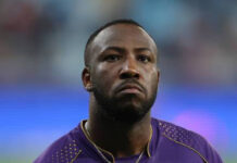 CRICKET-Russell released by Kolkata Knight Riders. West Indies cricketer Andre Russell in Kolkata Knight Riders jersey.