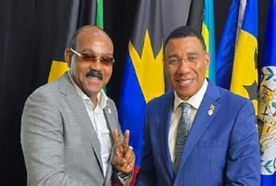 Holness-and-Browne Antigua Prime Minister CARICOM delegation Jamaica solidarity mission.