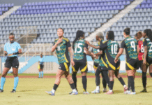 FOOTBALL-Reggae Girlz demolish T&T Women in lopsided friendly. Reggae Girlz celebrating a goal against Trinidad and Tobago in a women's football friendly