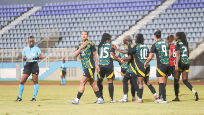 Reggae Girlz Dominate Trinidad and Tobago in One-Sided Friendly Reggae Girlz celebrating a goal against Trinidad and Tobago in a women's football friendly