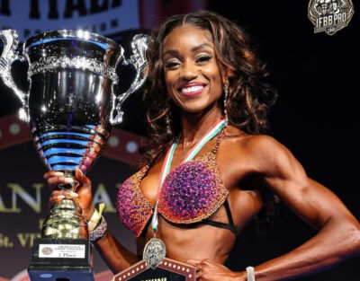 Seaforth Confident After Earning Third Place at IFBB Pro Competition Bodybuilder Seaforth posing confidently after IFBB Pro third-place finish