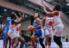 BASKETBALL-Virgin Islands Women roll over Suriname to remain unbeaten. U.S. Virgin Islands women's basketball team player driving to the hoop against Suriname.
