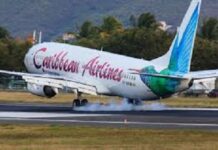 TRINIDAD-CAL to discontinue flights to some Caribbean destinations. Caribbean Airlines aircraft on tarmac with route map changes displayed