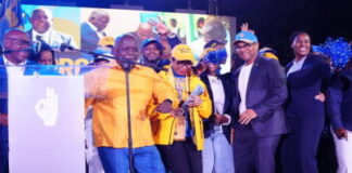 BAHAMAS-Ruling party launches election campaign next week. Bahamas Prime Minister and party supporters at campaign rally launch event