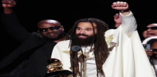 UNITED STATES-Jamaican wins 2026 Grammy award for ‘Best Reggae Album’. Jamaican Grammy winner holding award for Best Reggae Album at ceremony