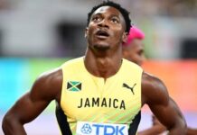 ATHLETICS- Levell, Thompson through to men’s 60m final. Jamaican sprinters Bryan Levell and Kishane Thompson celebrate after qualifying for the men's 60m final at the World Athletics Indoor Championships in Toruń, Poland, March 20, 2026