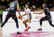 BASKETBALL-Miller stars as Bahamas edge Jamaica in opener. Bahamas basketball player Travis Miller celebrates after scoring during opening match of FIBA Men's Centrobasket Championship against Jamaica at Barbados Community College on March 2 2026