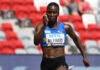 ATHLETICS-Alfred finishes third in the women’s 60m final. Julien Alfred of Saint Lucia celebrates her bronze medal finish in the women's 60m final at the World Athletics Indoor Championships in Toruń, Poland, March 21, 2026, with Italy's Zaynab Dosso (gold) and America's Jacious Sears (silver) on the podium