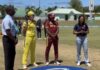 CRICKET-West Indies slapped with a fine for slow over-rate in the first ODI against Australia. West Indies captain Hayley Matthews speaks with match referee Reon King during the first Women's ODI against Australia at Warner Park in St Kitts on March 27, 2026, after her side was fined 10 percent of their match fee for being two overs short of the required rate