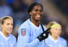 FOOTBALL-Shaw wins second Football Writers’ Women’s Player of Year award. Bunny Shaw holding trophy at Football Writers' awards ceremony