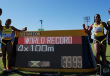 ATHLETICS-Relay team sets new world record in mixed 4x100m event. Relay team sets new world record in mixed 4x100m event