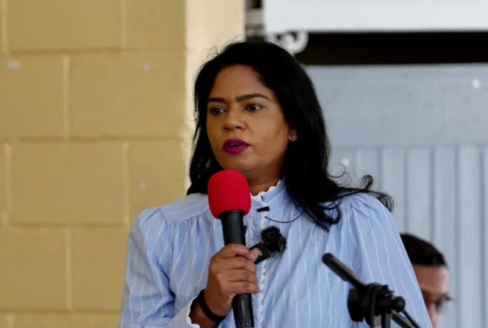 Education officials presenting five-year maths and literacy plan on screen