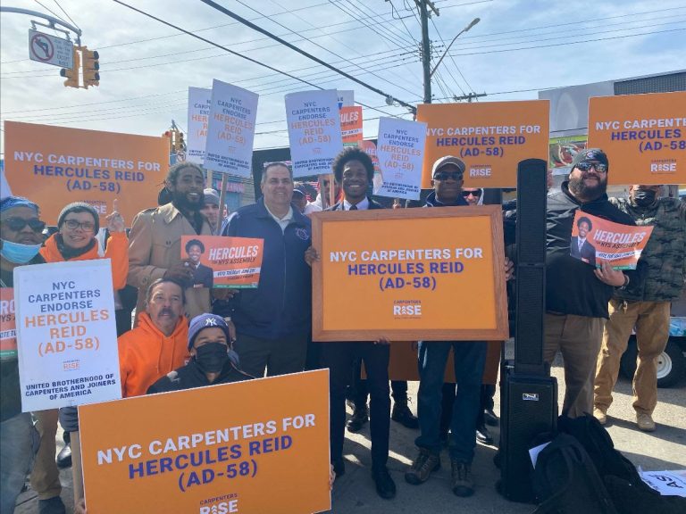 Democrat Hercules Reid, New York City District Council of Carpenters Rally Amid Petitioning Push