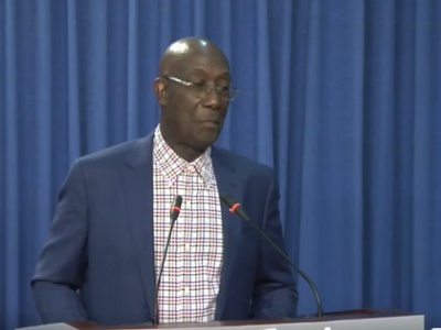 Rowley-press-crime TRINIDAD-POLITICS-Prime MInister Rowley optimistic about dealing with crime situation