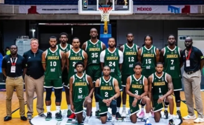 Jamrockerz Jamaican basketball official speaking at FIBA Qualifiers press conference