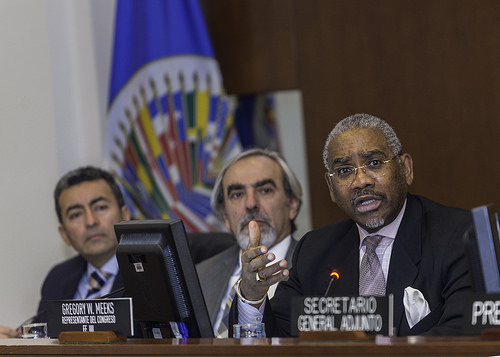 US-Congressman-Gregory-Meeks-right-addresses-special-OAS-session. Senior U.S. congressmen call on the President to justify recent military strikes in the Caribbean region