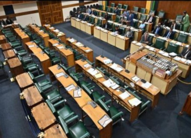 empty-opposition-seats Opposition legislators in Jamaica’s Parliament walk out during a heated parliamentary session.