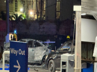 gas-explosion-Guyana Police investigators at the scene of an explosion in Guyana