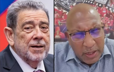Gonsalves-and-Roberts St. Vincent Prime Minister Ralph Gonsalves responding to political remarks