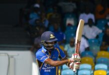 CRICKET-LEAD Pride smoke Volcanoes to record second straight win. Barbados Pride team celebrating CPL cricket victory.