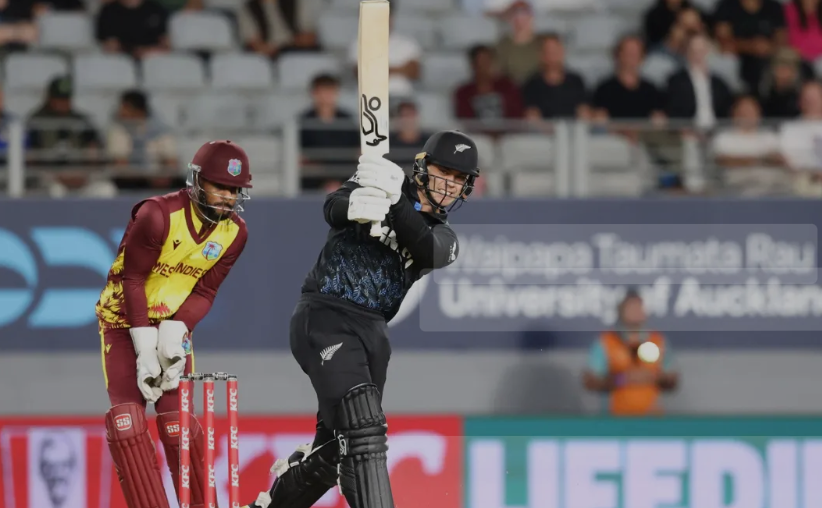 CRICKET-LEAD New Zealand edge Windies in thriller to even series. New Zealand and West Indies players during tense final moments of cricket match