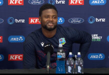 CRICKET-Shepherd hopeful Windies can rebound after tough loss. West Indies cricketer Romario Shepherd addressing press conference after match