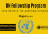 CARIBBEAN-Two caribbean nationals selected for the United Nations Fellowship Programme for People of African Descent. Two Caribbean fellowship recipients at United Nations ceremony with official delegates