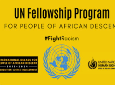 UN-Apartheid Two Caribbean fellowship recipients at United Nations ceremony with official delegates