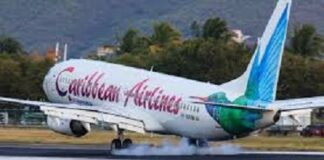 TRINIDAD-CAL to discontinue flights to some Caribbean destinations. Caribbean Airlines aircraft on tarmac with route map changes displayed