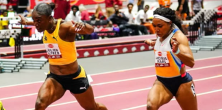 ATHLETICS-Alfred breaks 14-year-old meet record with world-leading 60m time.