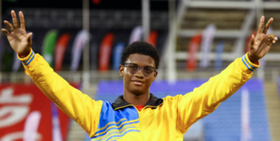Denzil-Phillips Saint Lucian discus thrower Denzel Phillips celebrates after historic 56.78m throw qualifying for World Athletics Under-20 Championships in Oregon