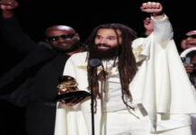 UNITED STATES-Jamaican wins 2026 Grammy award for ‘Best Reggae Album’. Jamaican Grammy winner holding award for Best Reggae Album at ceremony