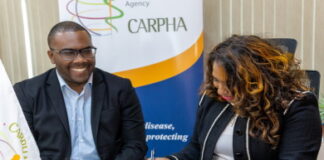 CARIBBEAN-PAHO and CARPHA sign framework agreement. AHO Director Dr. Jarbas Barbosa and CARPHA Executive Director Dr. Lisa Indar sign framework agreement virtually