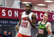 ATHLETICS-Marshall sets new national 800m indoor record. University of Arkansas senior Rivaldo Marshall wins gold and sets new Jamaican national indoor 800m record of 1:45.62 at Arkansas Qualifier at Randal Tyson Track Center in Fayetteville February 20 2026