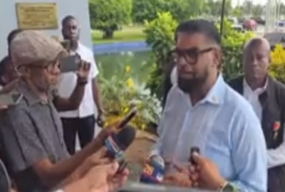 Ali-speaking-with-reporters Alistair Routledge, President of ExxonMobil Guyana, addresses the media at the Guyana Energy Conference and Supply Chain Expo 2026, where he confirmed that Guyana remains in discussions with the U.S. bulk fuel supplier for the Gas-to-Energy project despite ongoing legal disputes, while also addressing the stalled Sole Expert selection process for the US$214 million audit dispute