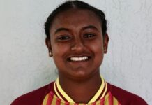 CRICKET-Windies spinner Munisar is coming into her own with an inspiring performance against Australia. West Indies off-spinner Ashmini Munisar celebrates after dismissing Australian batter Ellyse Perry for a golden duck during the second ODI at Warner Park in St Kitts on March 29, 2026, where she finished with impressive figures of 2 for 45 from 10 overs