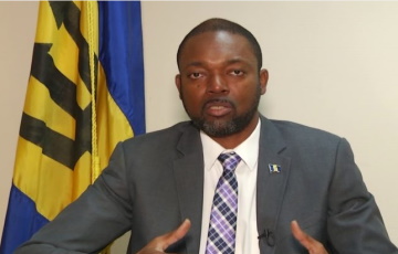 Colin-Jordan Barbados Labour Minister Colin Jordan addresses media expressing concern over planned closure of Berger Paints affecting 44 workers at briefing in Bridgetown