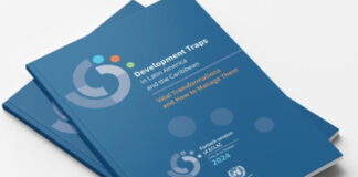 CARIBBEAN-ECLAC report highlights poverty gaps, modest growth, and climate risks in the region. ECLAC report cover and data charts showing 27.4 percent multidimensional poverty rate, modest 2.3 percent regional growth projection for 2026, and climate impact statistics including 82 natural disasters affecting 12 million people across Latin America and the Caribbean in 2024