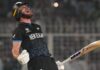 CRICKET-Allen masterclass dumps South Africa out of World Cup. New Zealand opener Finn Allen celebrates his record-breaking 33-ball century against South Africa in T20 World Cup semi-final at Eden Gardens Kolkata on March 4 2026