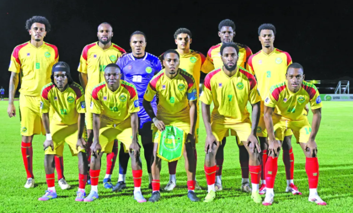 Guyana's Golden Jaguars football team in action with head coach Thomas Dooley on the sidelines ahead of two international friendly matches against Dominican Republic on March 27 and Belize on March 30 at Estadio Cibao in Santiago Dominican Republic
