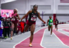 ATHLETICS-Hodge storms to NCAA glory. Adaejah Hodge of the University of Georgia celebrates after winning the women's 200m final at the NCAA Indoor Championships with a blistering time of 22.22 seconds, setting a school, facility, and British Virgin Islands national record