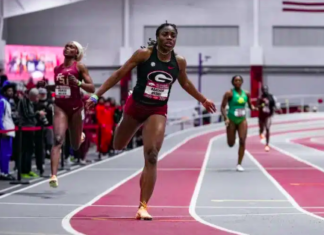 ATHLETICS-Hodge storms to NCAA glory. Adaejah Hodge of the University of Georgia celebrates after winning the women's 200m final at the NCAA Indoor Championships with a blistering time of 22.22 seconds, setting a school, facility, and British Virgin Islands national record