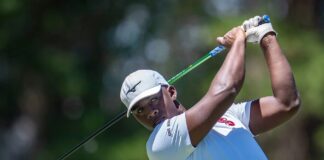 GOLF-Richards Jr roars back to defend T&T Open title in nail-biting finish. Trinidad and Tobago golfer Chris Richards Jr celebrates after sinking his final putt on the 18th green at St Andrew's Golf Club in Moka, Maraval, successfully defending his T&T Golf Open title with a one-stroke victory over St Lucia's Yadhu Urs on March 14, 2026