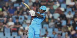 CRICKET-Rutherford gets £100, 000 payday with MI London. West Indies batsman Sherfane Rutherford celebrates after being snapped up by MI London for £100,000 in the inaugural Hundred auction at London's Piccadilly Lights on March 12 2026