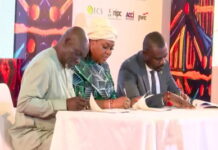 NIGERIA-St. Kitts and Nevis signs filmm and creative industry agreement at Afri-Caribbean investment summit. St. Kitts and Nevis Creative Economy Minister Samal Duggins shakes hands with Nollywood filmmaker Steve Gukas of Natives Filmworks after signing a Memorandum of Intent at the Afri-Caribbean Investment Summit in Abuja, Nigeria, on March 23, 2026, establishing a framework for film production and creative industry collaboration