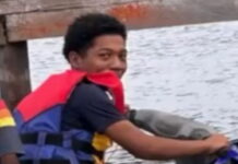 GUYANA-Body of a student recovered from the lake. Emergency responders near lake during student body recovery in Guyana