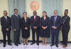 TRINIDAD AND TOBAGO-CCJ Delegation to Visit European Union Court for Judicial Exchange. CCJ judges and EU court officials shaking hands during judicial exchange visit