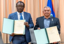 CARIBBEAN-Belize and Guyana sign MoU covering forest conservation and climate resilience. Belize Minister Orlando Habet and Guyana Foreign Minister Hugh Todd shake hands at the signing ceremony in Georgetown, Guyana, on March 27, 2026, after signing a Memorandum of Understanding to strengthen cooperation in forest conservation, biodiversity protection, and climate resilience