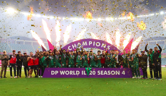 Guyana Desert Vipers players posing with ILT20 trophy ahead of Guyana Global Super League